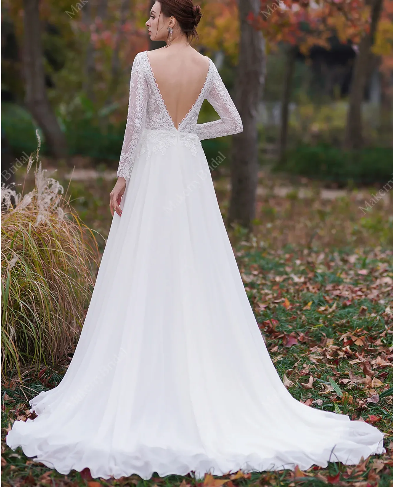 A-Line V-Neck Court Train Chiffon Wedding Dress