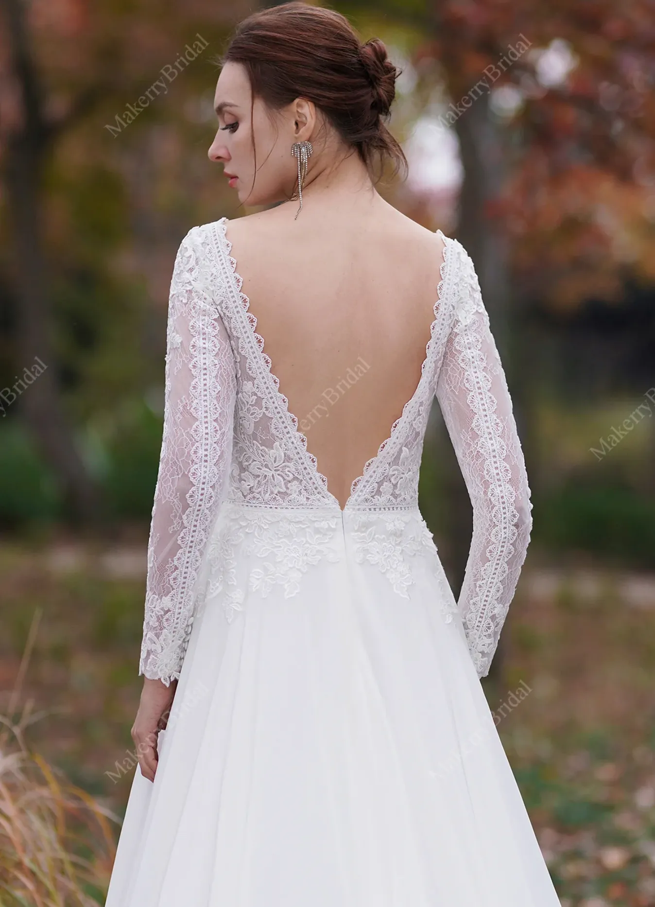 A-Line V-Neck Court Train Chiffon Wedding Dress