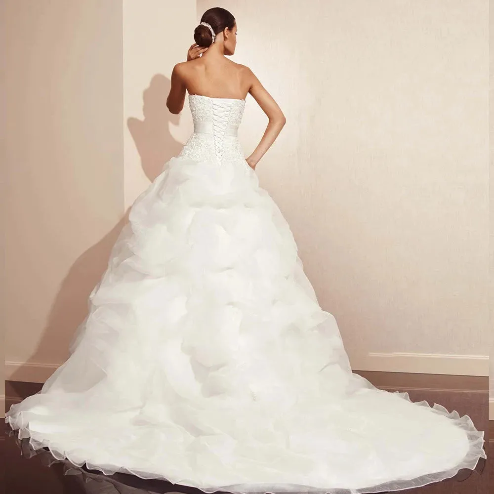 A-line Wedding Dress Beading Strapless Lace Up Off the Shoulder Bridal Dress