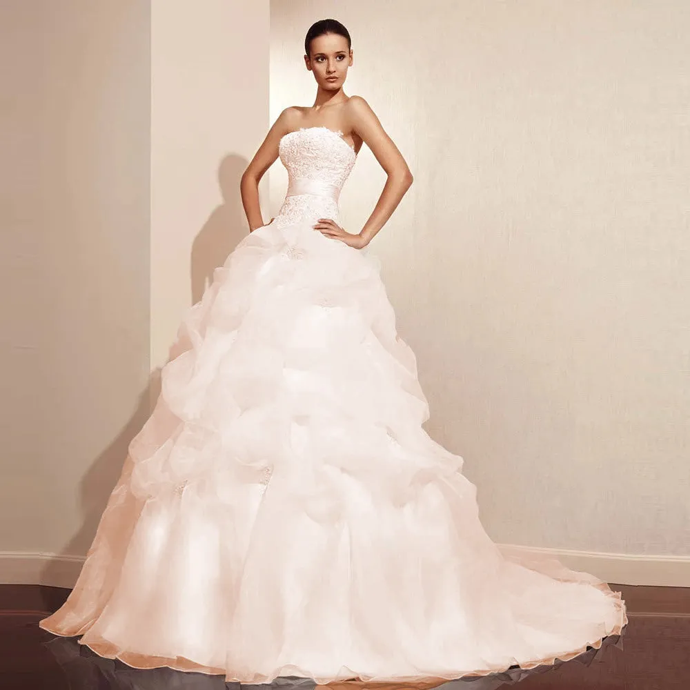 A-line Wedding Dress Beading Strapless Lace Up Off the Shoulder Bridal Dress