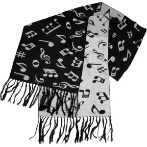 A- Music Scarf Notes Black & White Cashmere Like 12" X 72", Style#34691