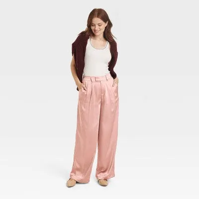 A New Day Women's Plus Wide Leg Casual High Rise Satin Pants