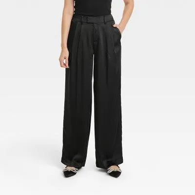 A New Day Women's Plus Wide Leg Casual High Rise Satin Pants