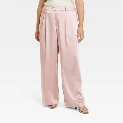 A New Day Women's Plus Wide Leg Casual High Rise Satin Pants