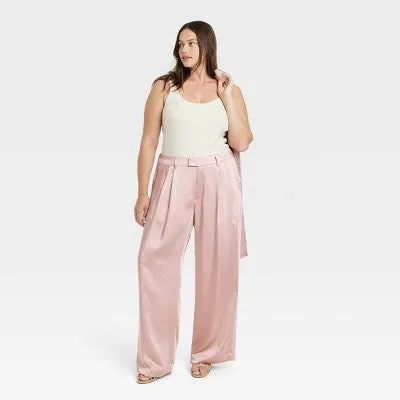 A New Day Women's Plus Wide Leg Casual High Rise Satin Pants