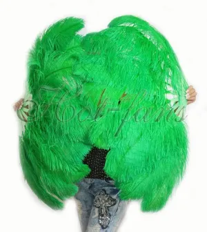 A pair Single layer emerald green Beginner’s Ostrich Feather Fan