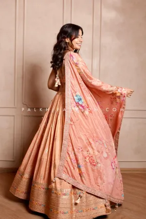 A Regal Ensemble: Peach Designer Lehenga Choli