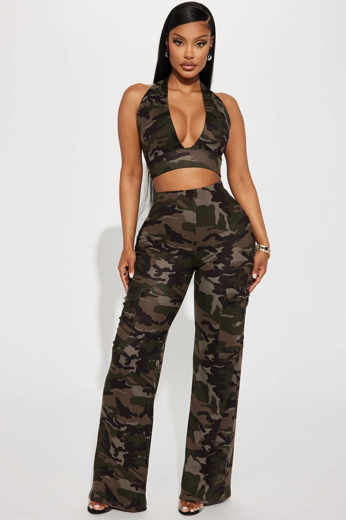 A Trend Setter Camo Pant Set - Olive/combo