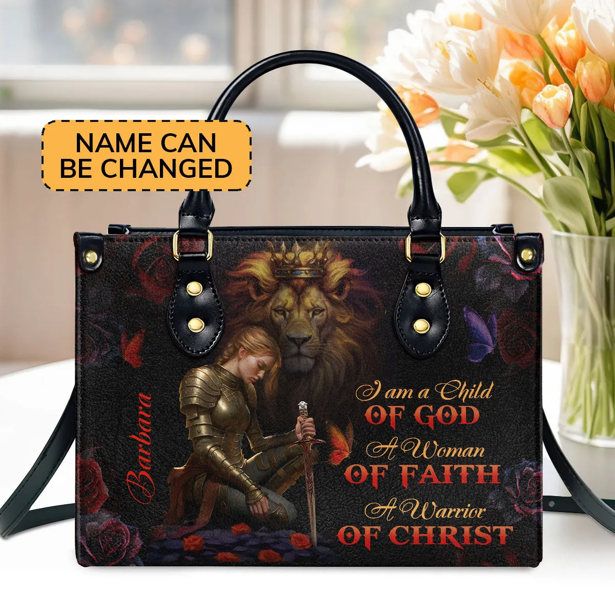 A Woman Of Faith  Personalized Leather Handbag With Zipper - Inspirational Gift Christian Ladies