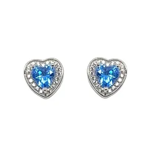 A397 Heart With Light Blue Stone Post Earrings