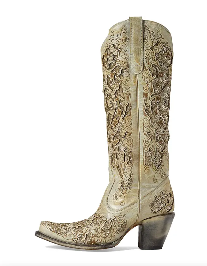 A4345 - Corral Boots Women’s White With Glitter Inlay Boot