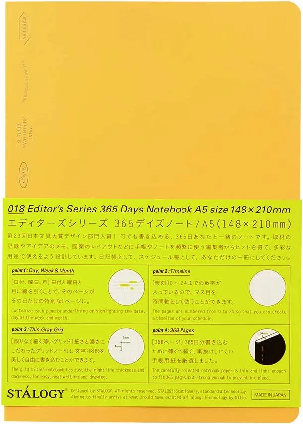 A5 Squared Editors Series 365 Days Notebook Softcover, STALOGY