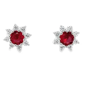 A788 Red Stone with CZ Flower Post Earrings