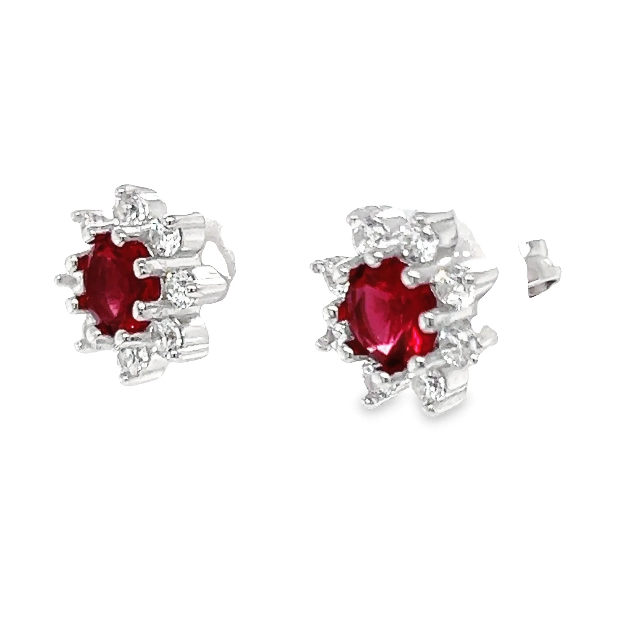 A788 Red Stone with CZ Flower Post Earrings