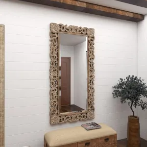 Aafiyat Forest Wood Wooden Wall Mirror Frame Wall Mounted for Bedroom Home Decor Living Room Wall Hanging Wooden Hand Carved Decorative Wall Mirror Frame (30"x72")(Only Frame Without Mirror