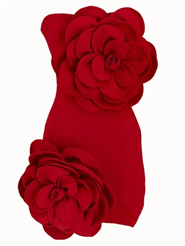 A&A Luxe 3D Strapless Flower Design Elegant Mini Dress