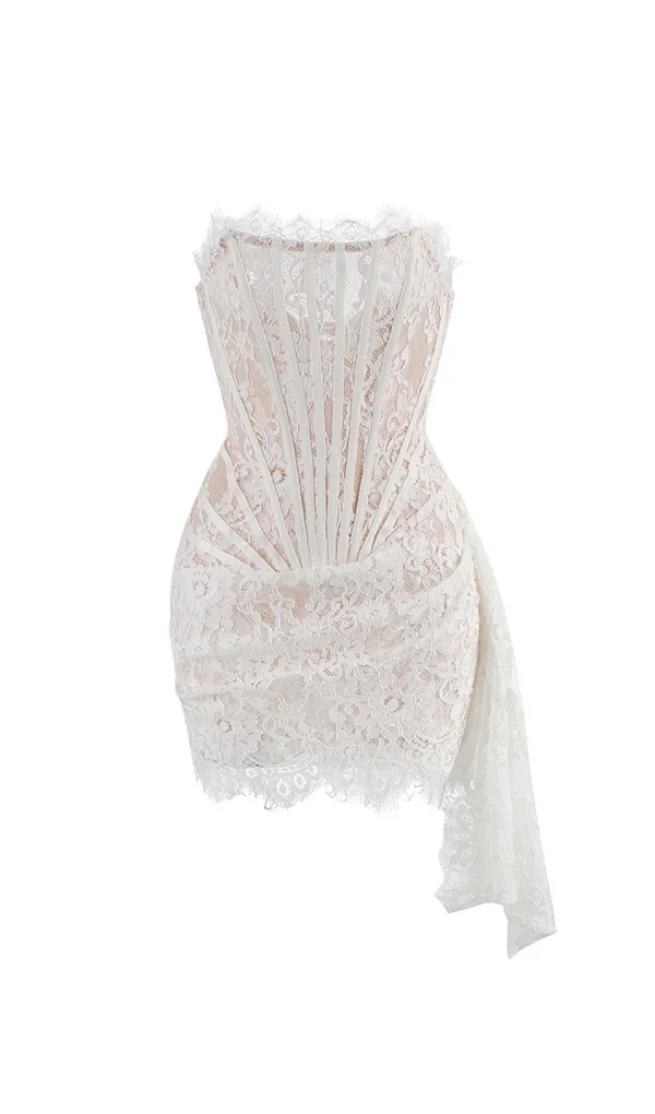 A&A Luxe Chic Sexy Strapless Lace Mini Gown Dress