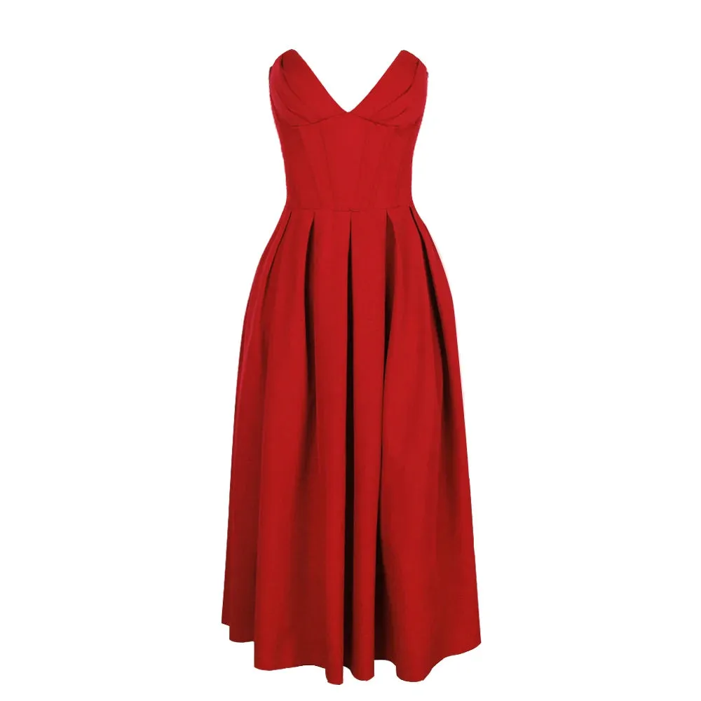 A&A Luxe V Neck Strapless Pleated Dress