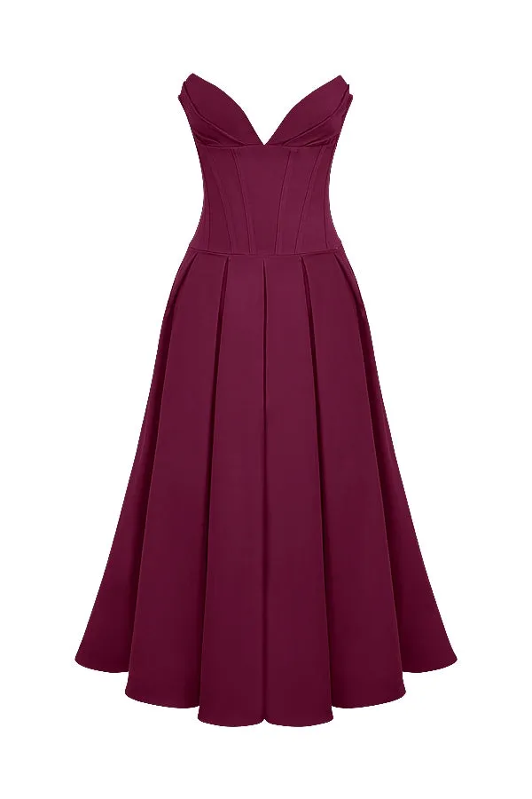 A&A Luxe V Neck Strapless Pleated Dress