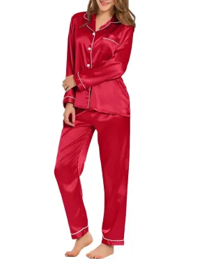 A&A Silk Satin Pajamas Loungewear Two-piece Sleepwear Set