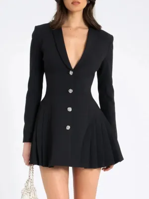 A&A V Neck Single-Breasted A-Line Blazer Dress