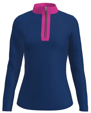 AB Sport Women's Long Sleeve Navy Pink UV 40 Sun Shirt LS02-NVPK