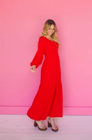 Abbie Red Waffle Maxi Dress - DM Exclusive - FINAL SALE