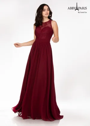 Abby Paris by Lucci Lu 93065 Burgundy Lace and Chiffon Dress