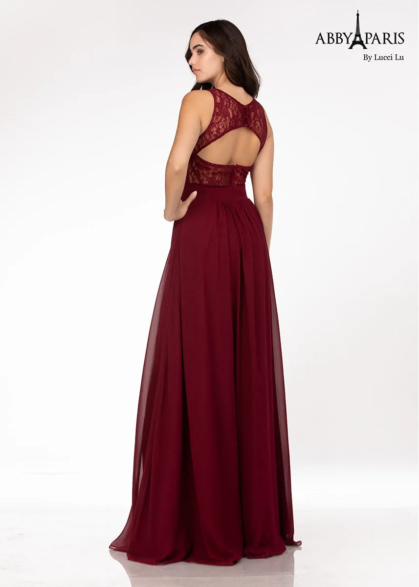 Abby Paris by Lucci Lu 93065 Burgundy Lace and Chiffon Dress