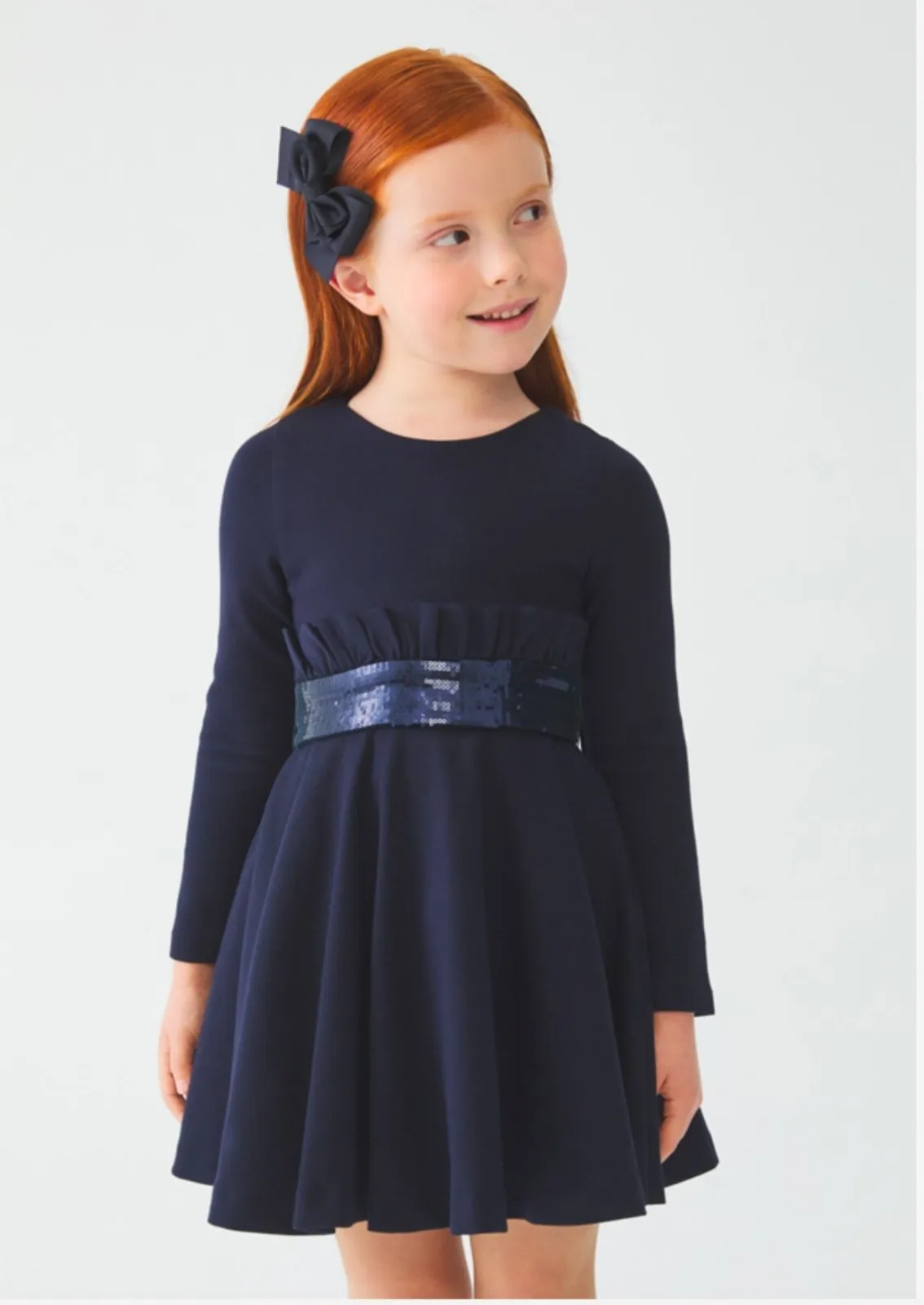 Abel & Lula Girls NAVY Long Sleeve Sequin Belt Knit Dress