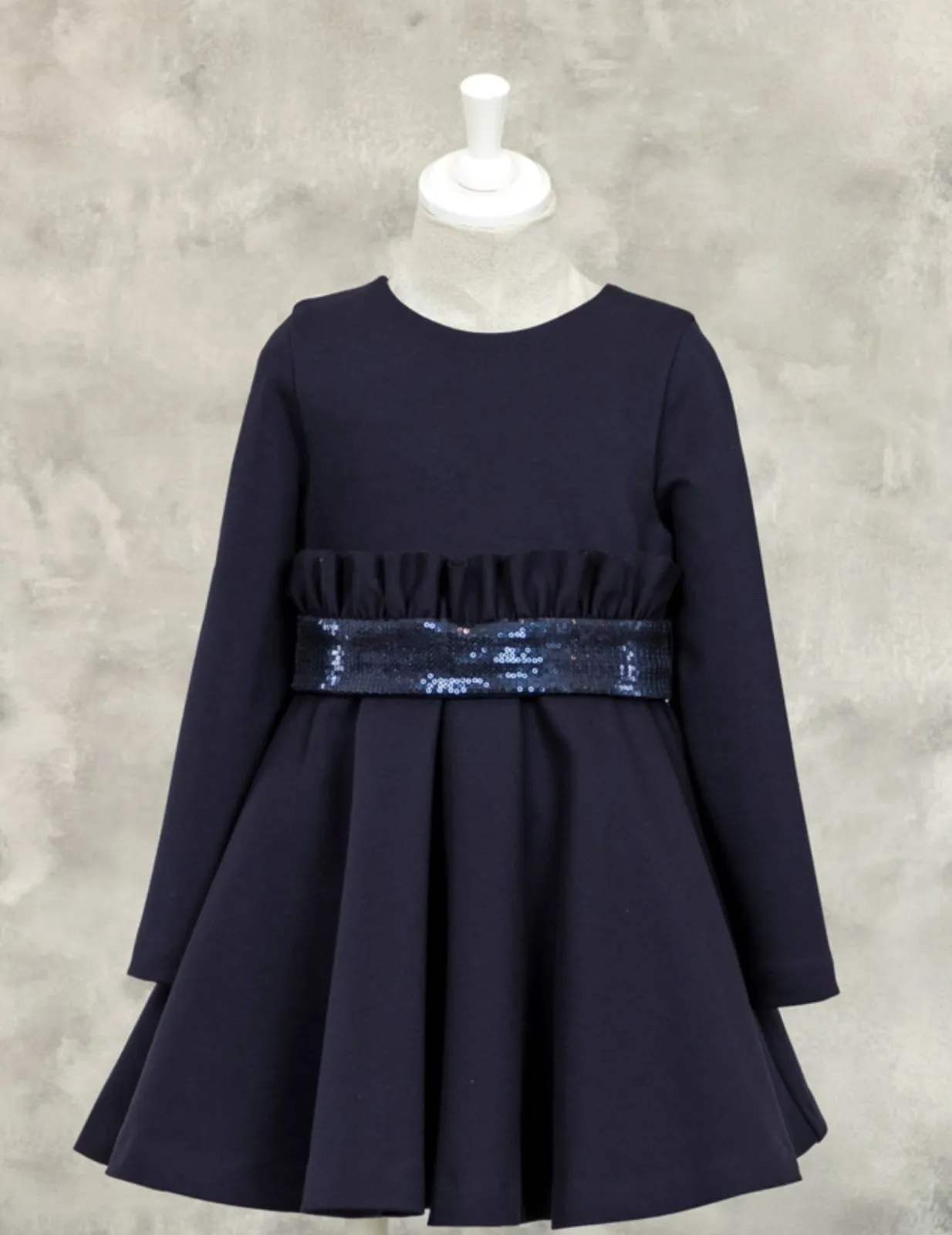 Abel & Lula Girls NAVY Long Sleeve Sequin Belt Knit Dress