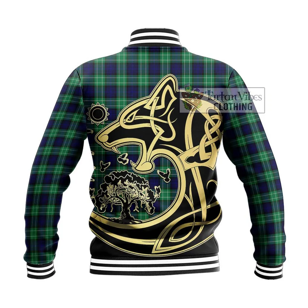 Abercrombie Tartan Baseball Jacket with Family Crest Celtic Wolf Style