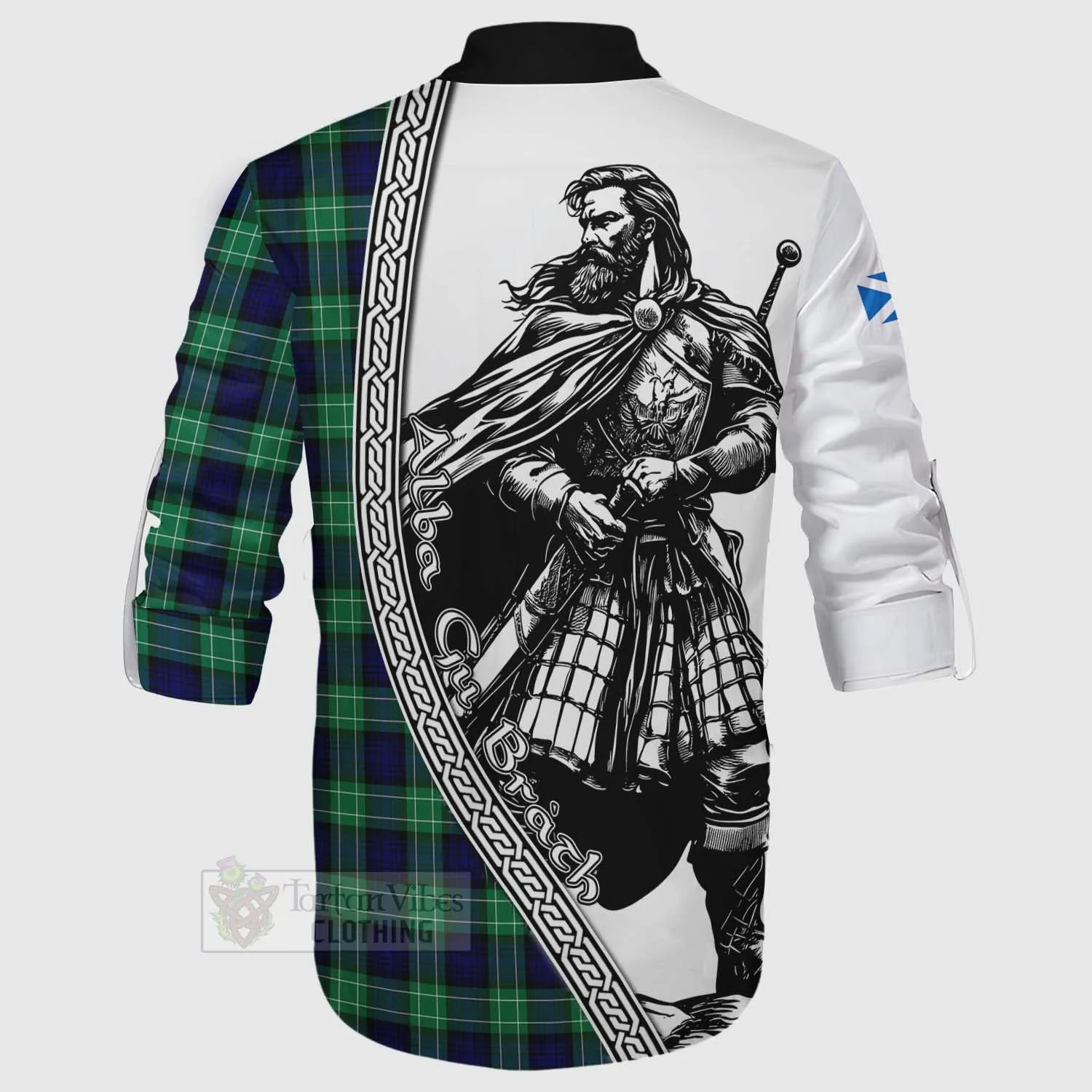 Abercrombie Tartan Clan Crest Ghillie Kilt Shirt with Highlander Warrior Celtic Style