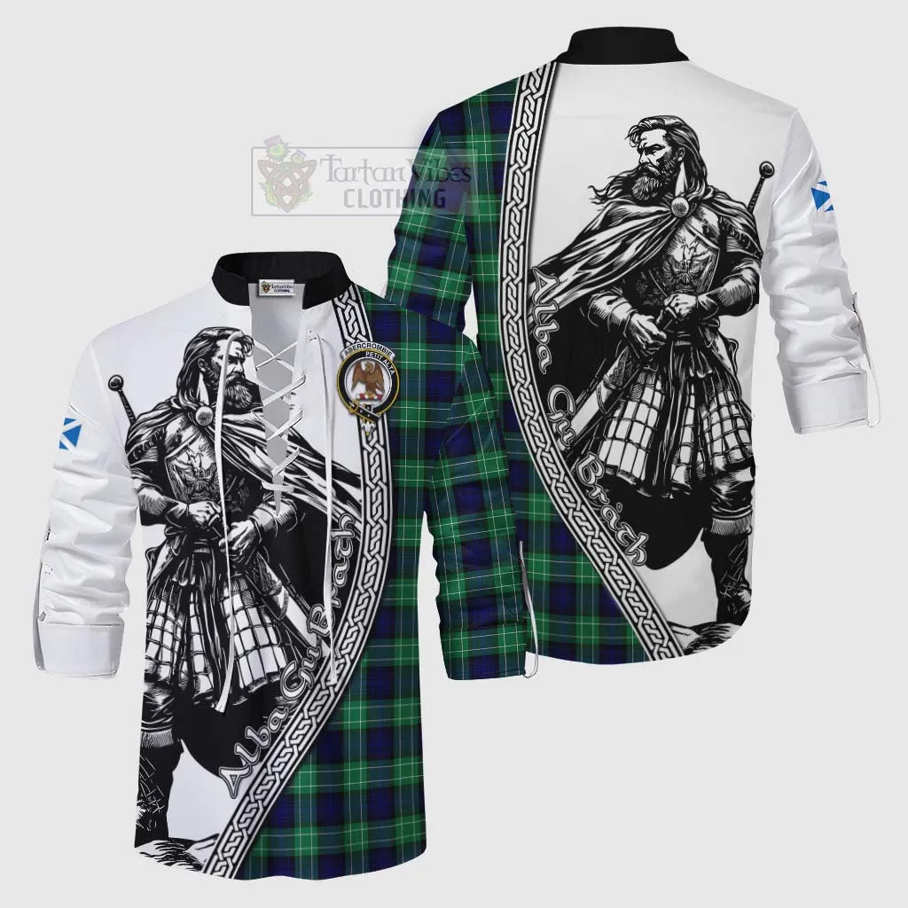 Abercrombie Tartan Clan Crest Ghillie Kilt Shirt with Highlander Warrior Celtic Style