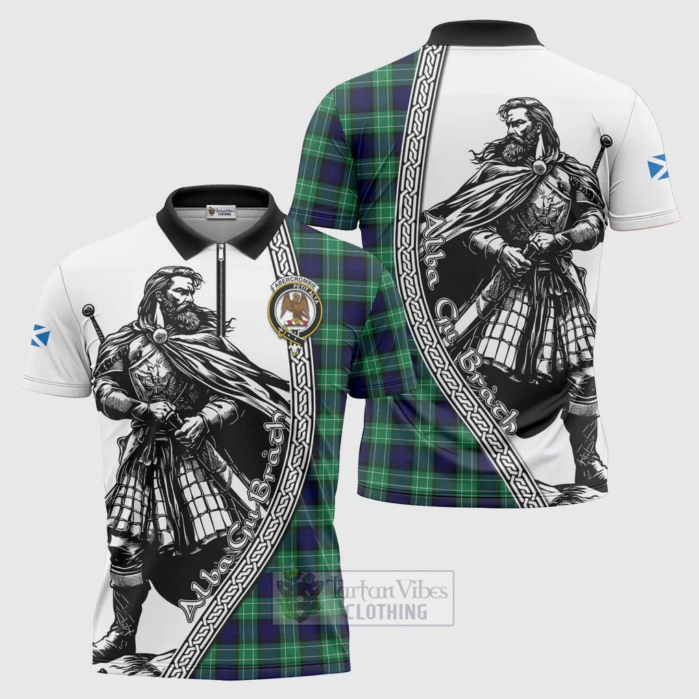 Abercrombie Tartan Clan Crest Zipper Polo Shirt with Highlander Warrior Celtic Style