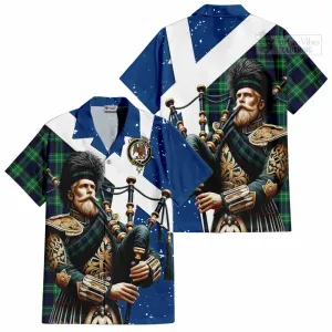 Abercrombie Tartan Short Sleeve Button Shirt with Family Crest Scottish Bagpiper Vibes