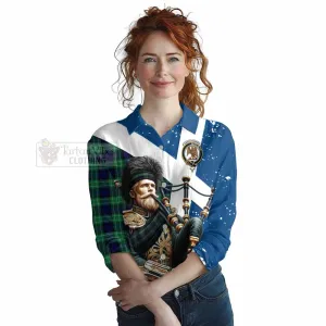 Abercrombie Tartan Women's Casual Shirt with Family Crest Scottish Bagpiper Vibes