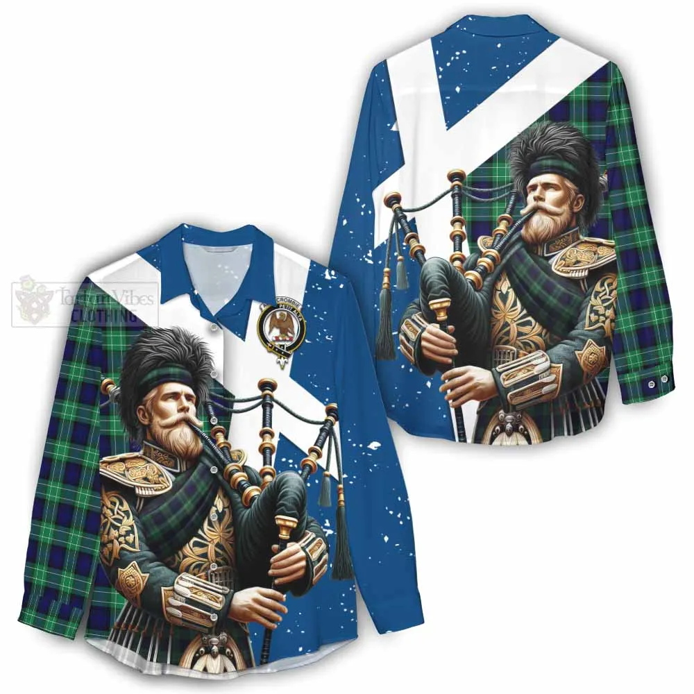 Abercrombie Tartan Women's Casual Shirt with Family Crest Scottish Bagpiper Vibes