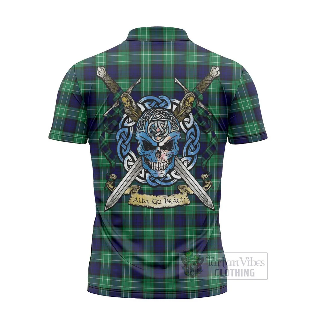 Abercrombie Tartan Zipper Polo Shirt with Family Crest Celtic Skull Style