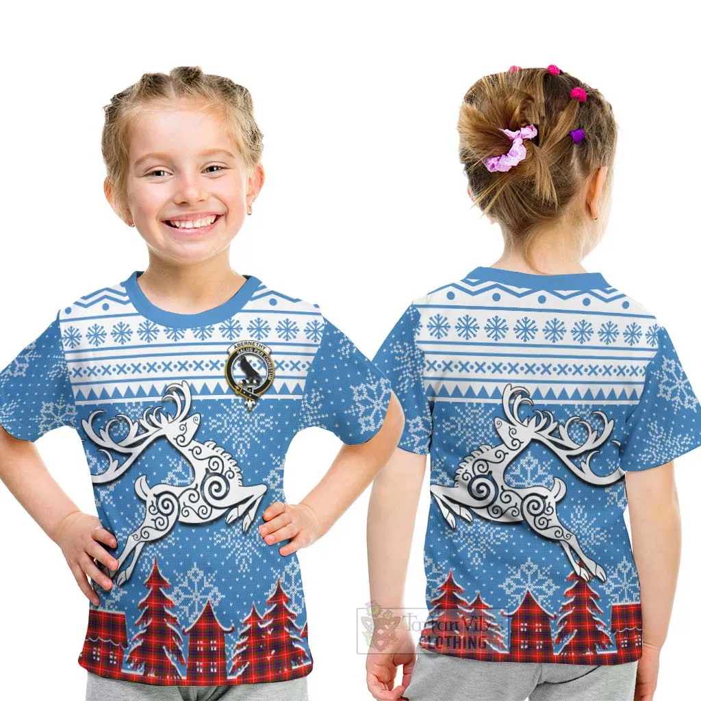 Abernethy Clan Christmas Kid T-Shirt Celtic Reindeer Style