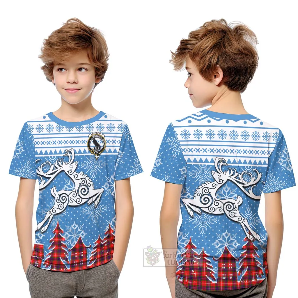 Abernethy Clan Christmas Kid T-Shirt Celtic Reindeer Style