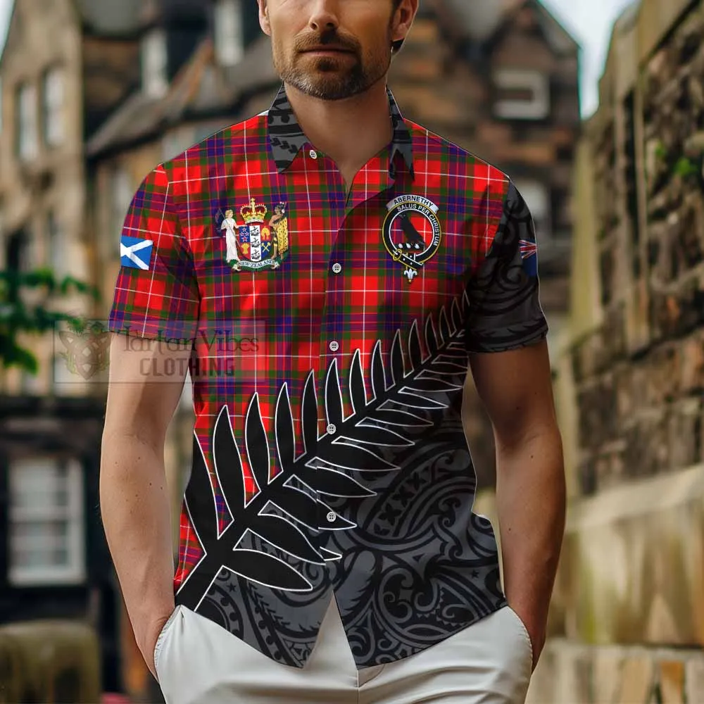 Abernethy Crest Tartan Short Sleeve Button Shirt with New Zealand Silver Fern Half Style