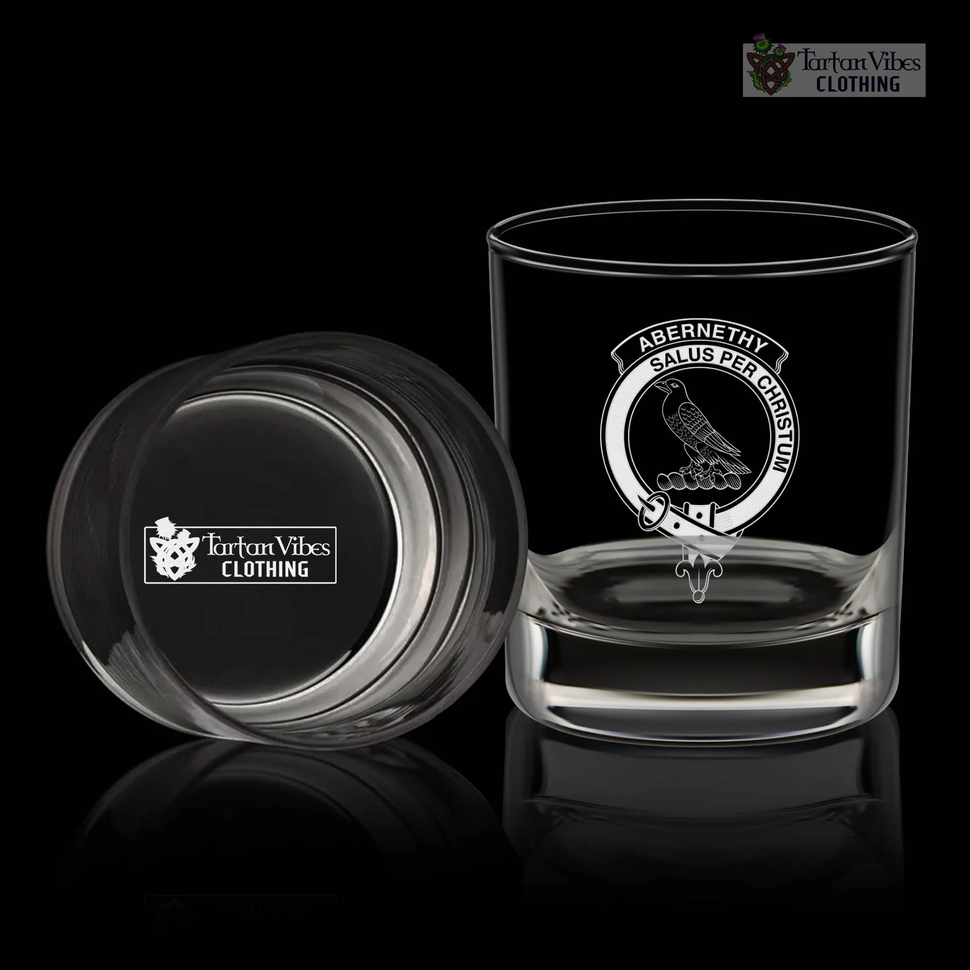 Abernethy Family Crest Engraved Whiskey Glass