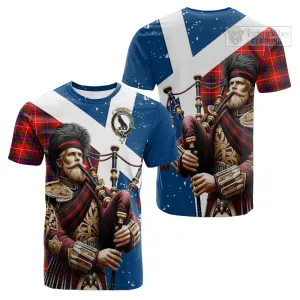 Abernethy Tartan Cotton T-shirt with Family Crest Scottish Bagpiper Vibes