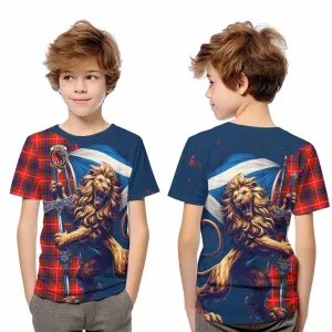 Abernethy Tartan Family Crest Kid T-Shirt with Scottish Majestic Lion