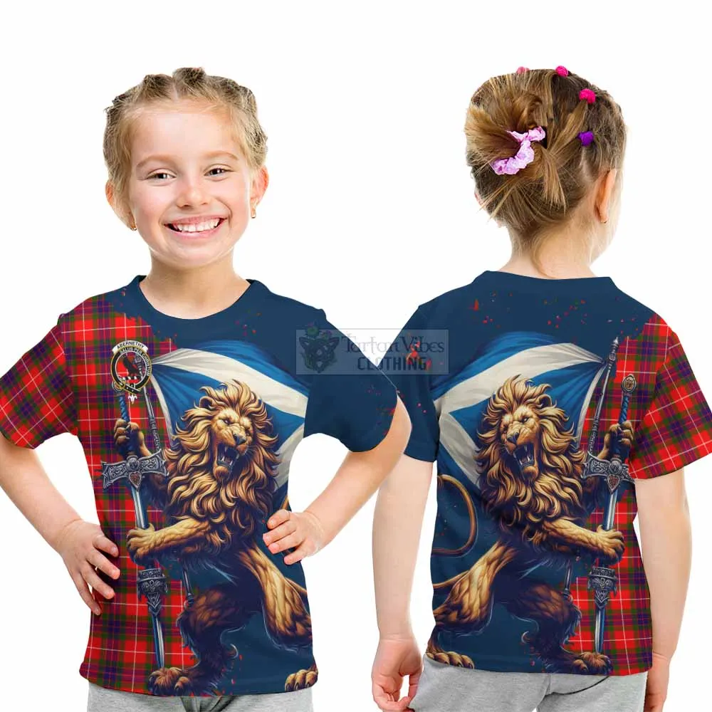 Abernethy Tartan Family Crest Kid T-Shirt with Scottish Majestic Lion