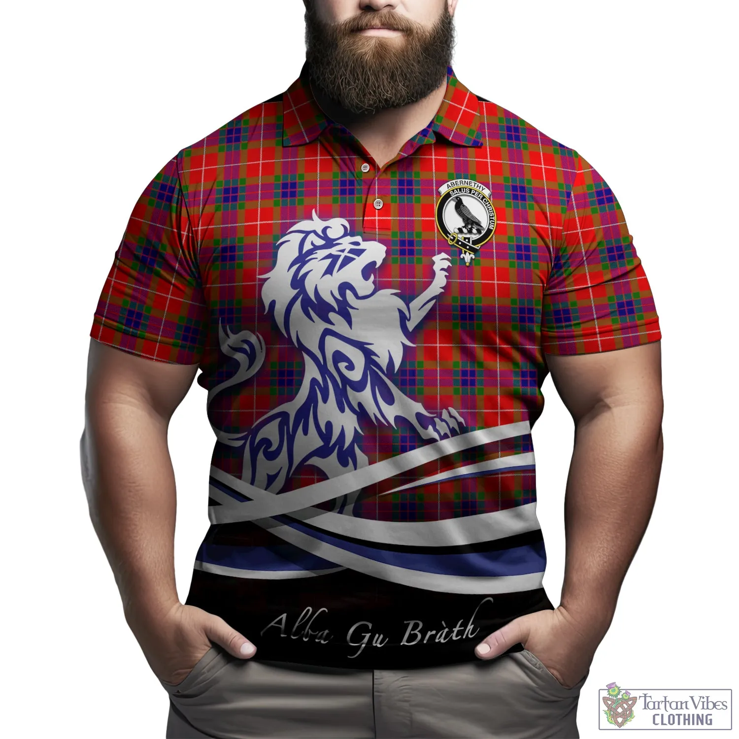 Abernethy Tartan Polo Shirt with Alba Gu Brath Regal Lion Emblem