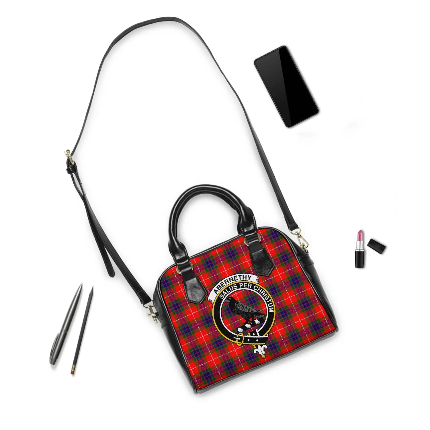 Abernethy Tartan Shoulder Handbags with Family Crest