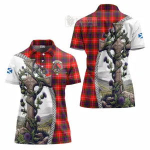 Abernethy Tartan Women's Polo Shirt with Family Crest and St. Andrew's Cross Accented by Thistle Vines