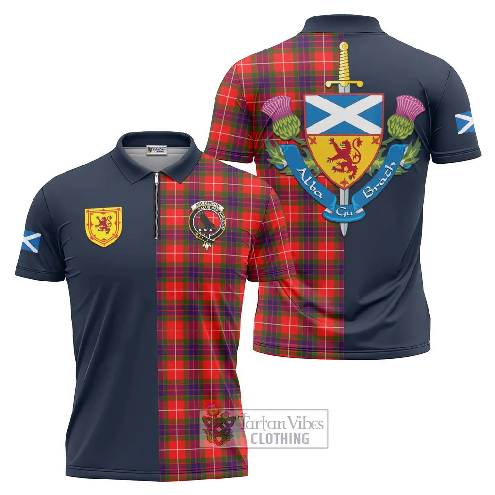 Abernethy Tartan Zipper Polo Shirt Alba with Scottish Lion Royal Arm Half Style